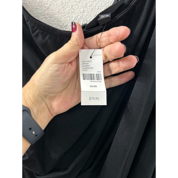 LANE BRYANT Women's 26 28 Black One Shoulder Shift Dress Knee Length Lined - Picture 4 of 8